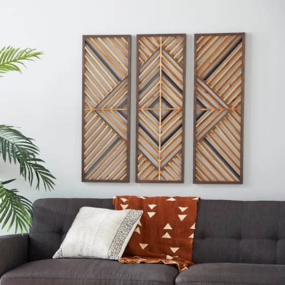 Bronze Wood Geometric Wall Plaques, Set Of 3-Kirkland's Home Clearance