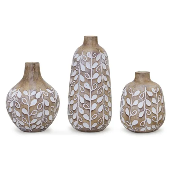 Brown And White Resin Leaf Vases, Set Of 3-Kirkland's Home Sale