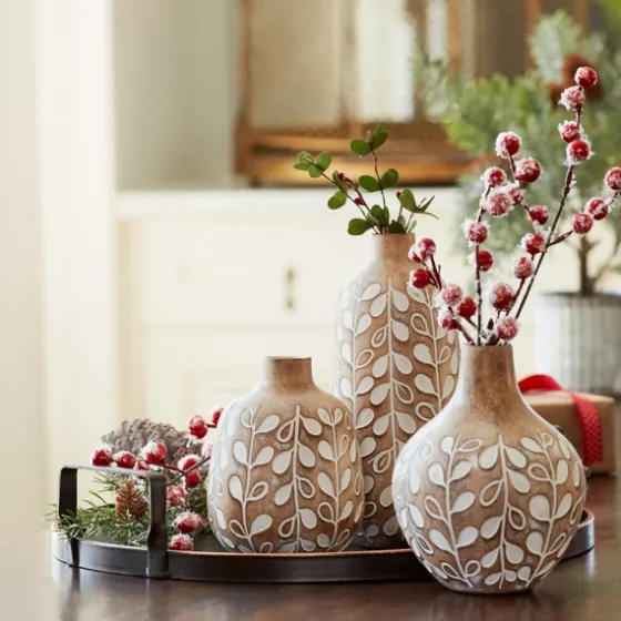 Brown And White Resin Leaf Vases, Set Of 3-Kirkland's Home Sale