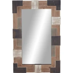 Brown And White Square Strips Wood Framed Mirror-Kirkland's Home Online