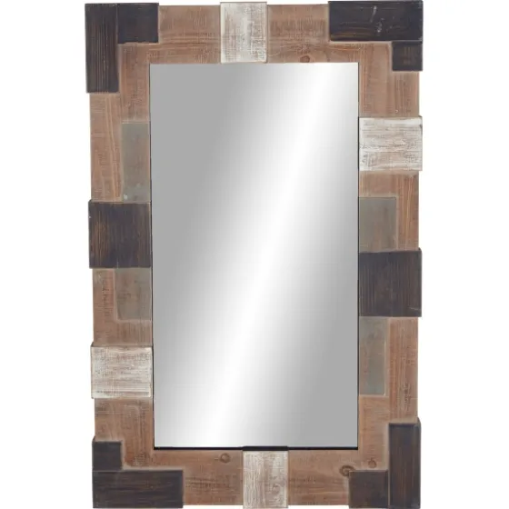 Brown And White Square Strips Wood Framed Mirror-Kirkland's Home Online