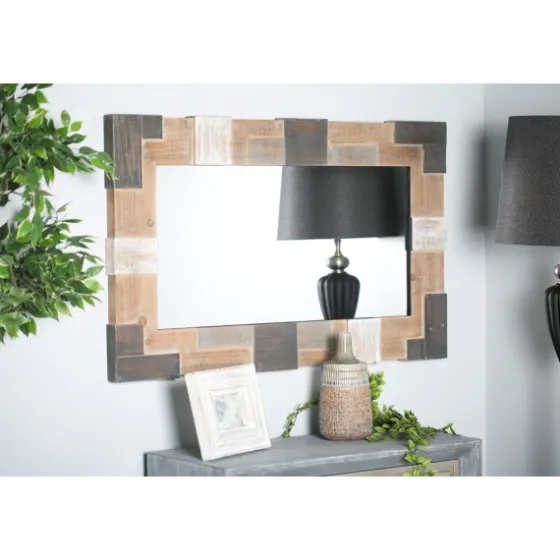 Brown And White Square Strips Wood Framed Mirror-Kirkland's Home Online