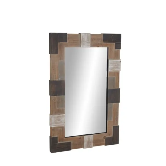 Brown And White Square Strips Wood Framed Mirror-Kirkland's Home Online