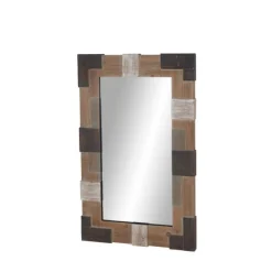 Brown And White Square Strips Wood Framed Mirror-Kirkland's Home Online