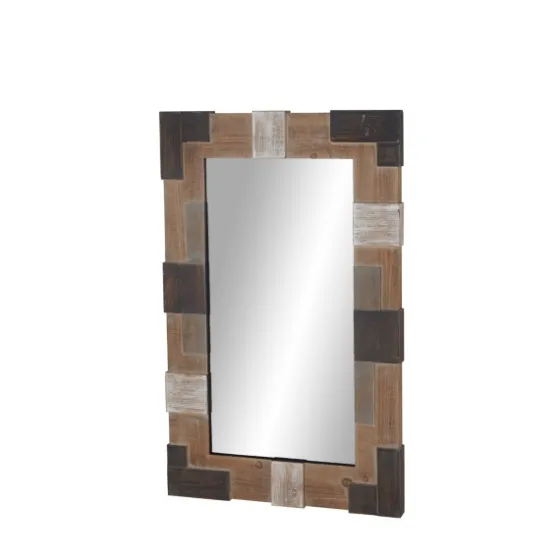 Brown And White Square Strips Wood Framed Mirror-Kirkland's Home Online