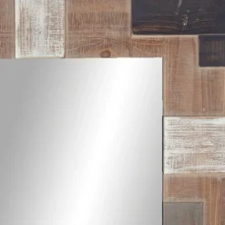 Brown And White Square Strips Wood Framed Mirror-Kirkland's Home Online