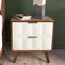 Brown And White Wood 2-Drawer Nightstand-Kirkland's Home Best Sale