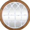 Brown And Wooden Round Windowpane Mirror-Kirkland's Home Outlet