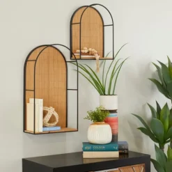 Brown Bamboo Arched Modern Wall Shelves, Set Of 2-Kirkland's Home Clearance
