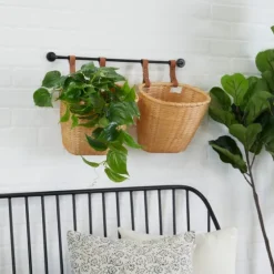 Brown Bamboo Basket And Metal Bar Wall Shelf-Kirkland's Home Cheap