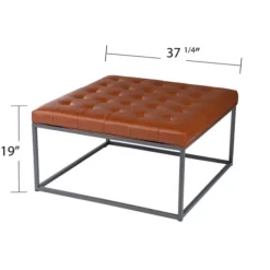 Brown Button Tufted Faux Leather Ottoman-Kirkland's Home Cheap