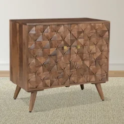 Brown Carved Wood Woven 2-Door Cabinet-Kirkland's Home Hot