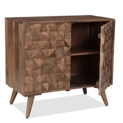Brown Carved Wood Woven 2-Door Cabinet-Kirkland's Home Hot