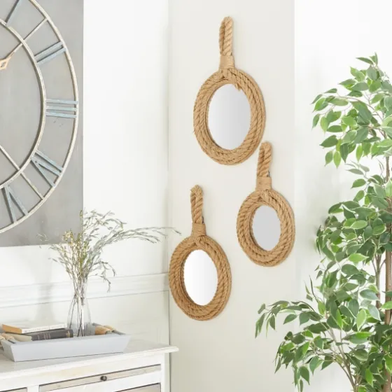 Brown Cora Jute Wall Mirrors, Set Of 3-Kirkland's Home Best Sale