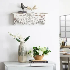 Brown Distressed Carved Wood Wall Shelf-Kirkland's Home Hot