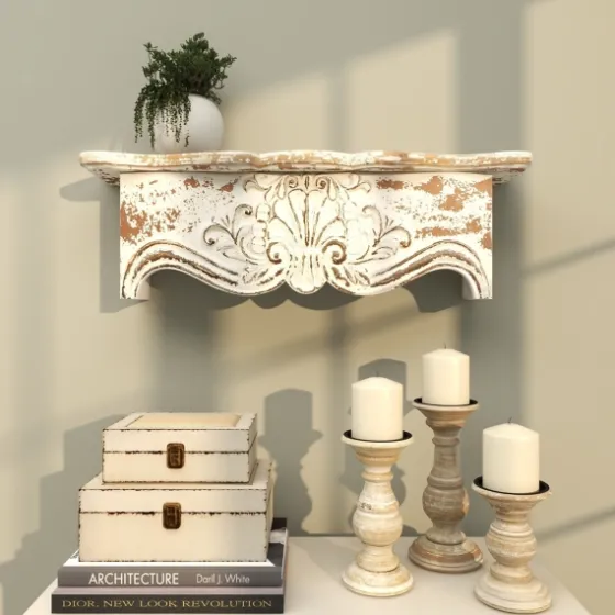 Brown Distressed Carved Wood Wall Shelf-Kirkland's Home Hot