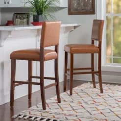 Brown Faux Leather Square Classic Bar Stool-Kirkland's Home New