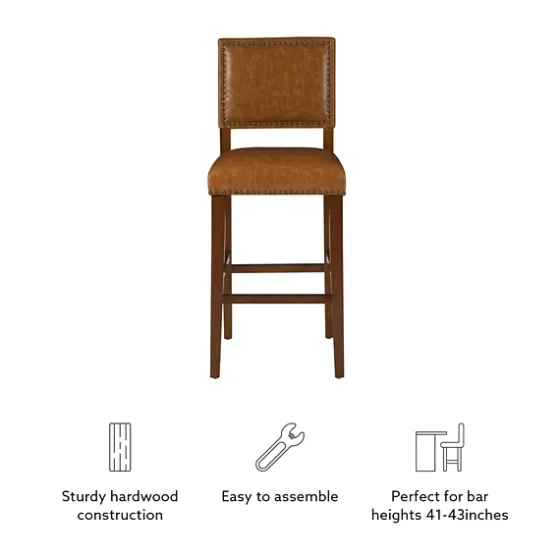 Brown Faux Leather Square Classic Bar Stool-Kirkland's Home New