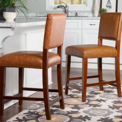 Brown Faux Leather Square Classic Counter Stool-Kirkland's Home Hot