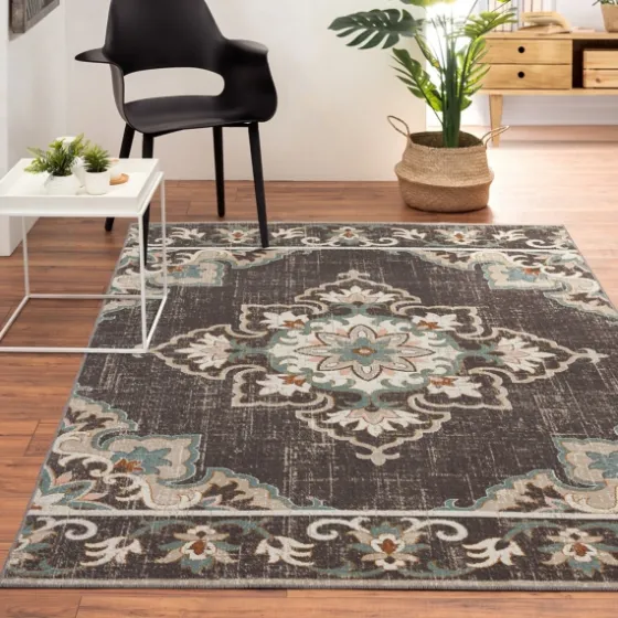 Brown Floral Medallion Outdoor Area Rug, 5X7-Kirkland's Home Best