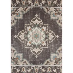 Brown Floral Medallion Outdoor Area Rug, 7X9-Kirkland's Home Shop
