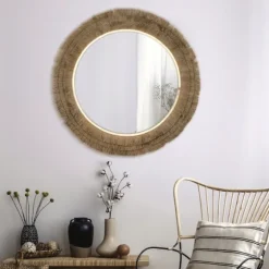 Brown Fringe Jute Round Wall Mirror-Kirkland's Home Online