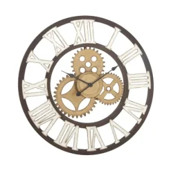Brown Metal Open Face Gold Gears Wall Clock-Kirkland's Home Outlet