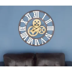 Brown Metal Open Face Gold Gears Wall Clock-Kirkland's Home Outlet
