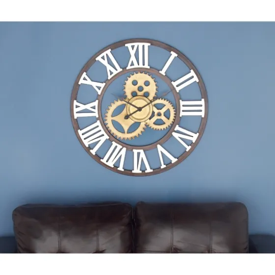 Brown Metal Open Face Gold Gears Wall Clock-Kirkland's Home Outlet