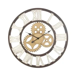 Brown Metal Open Face Gold Gears Wall Clock-Kirkland's Home Outlet