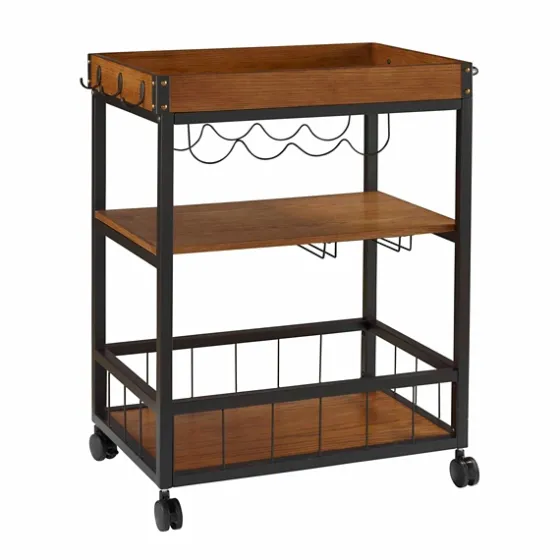 Brown Norcross Industrial Rolling Bar Cart-Kirkland's Home Best