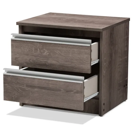 Brown Oak Wood Finish 2-Drawer Nightstand-Kirkland's Home Flash Sale