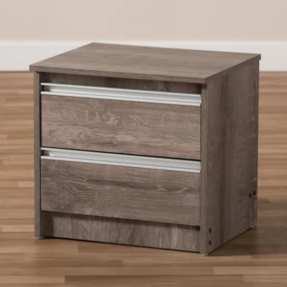 Brown Oak Wood Finish 2-Drawer Nightstand-Kirkland's Home Flash Sale