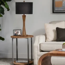 Brown Tapered Base Velvet Shade Table Lamp-Kirkland's Home Outlet
