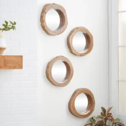 Brown Teak Wood Frame Wall Mirrors, Set Of 4-Kirkland's Home Sale
