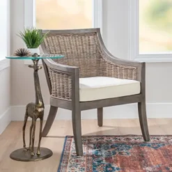 Brown Wicker Wood Curved Back Accent Chair-Kirkland's Home Discount