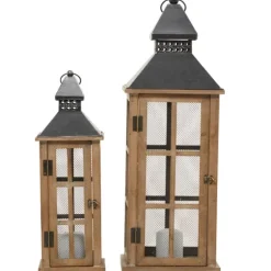 Brown Windowpane Mesh Lanterns, Set Of 2-Kirkland's Home Outlet