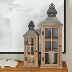 Brown Windowpane Mesh Lanterns, Set Of 2-Kirkland's Home Outlet