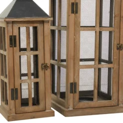 Brown Windowpane Mesh Lanterns, Set Of 2-Kirkland's Home Outlet