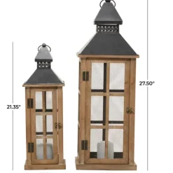 Brown Windowpane Mesh Lanterns, Set Of 2-Kirkland's Home Outlet