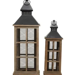 Brown Windowpane Mesh Lanterns, Set Of 2-Kirkland's Home Outlet