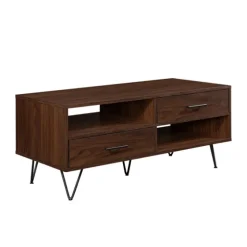 Brown Wood & Black Metal Hairpin Legs Coffee Table-Kirkland's Home New