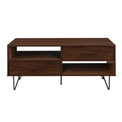 Brown Wood & Black Metal Hairpin Legs Coffee Table-Kirkland's Home New