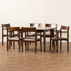 Brown Wood And Beige Upholstered 7-Pc. Dining Set-Kirkland's Home Shop