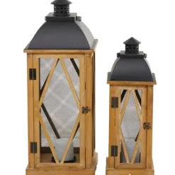 Brown Wood And Black Mesh Lanterns, Set Of 2-Kirkland's Home Best Sale