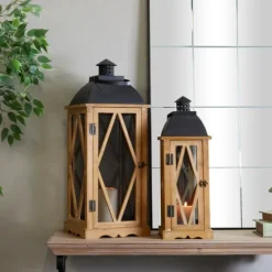 Brown Wood And Black Mesh Lanterns, Set Of 2-Kirkland's Home Best Sale