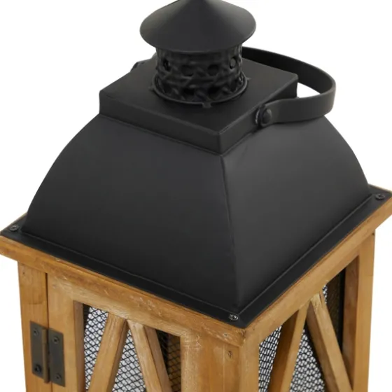 Brown Wood And Black Mesh Lanterns, Set Of 2-Kirkland's Home Best Sale