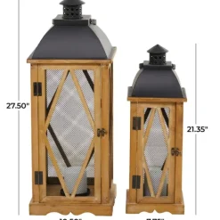 Brown Wood And Black Mesh Lanterns, Set Of 2-Kirkland's Home Best Sale