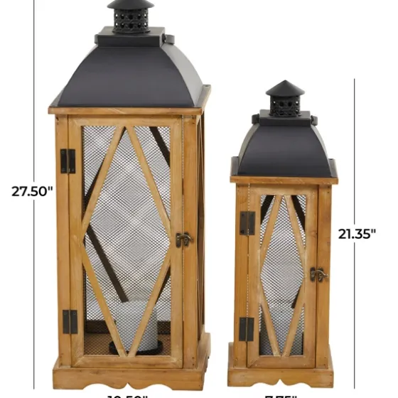Brown Wood And Black Mesh Lanterns, Set Of 2-Kirkland's Home Best Sale