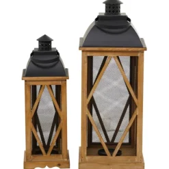 Brown Wood And Black Mesh Lanterns, Set Of 2-Kirkland's Home Best Sale